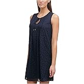 Tommy Hilfiger Womens Navy Textured Pleated Lined Floral Sleeveless Keyhole Short Shift Dress 4