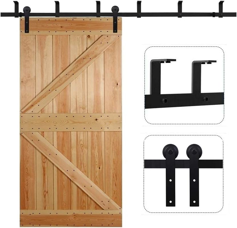 CCJH 8FT Ceiling Mount Sliding Barn Door Hardware Kit Black Low Ceiling L-Shape Bracket System, Fit 48" Wide Single Door Panel (I Shaped)