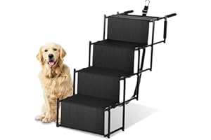 Zone Tech Car Pet Foldable Step Stair - Premium Quality Lightweight Portable Adjustable Metal Frame Folding Ramp Stairs Perfe