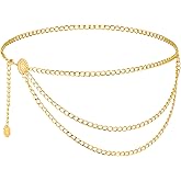 Gold Metal Waist Chain Women's Gold Waist Chain Multilayer Metal Belt Adjustable Body Link Belly Link for Dress, Skirt, Jeans