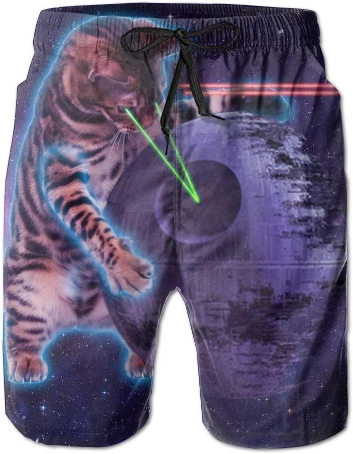 fjfjfdjk Men's Space Taco Laser Cat Quick Dry Summer Wimm Surf Trunk Athletic Beach Board Shorts