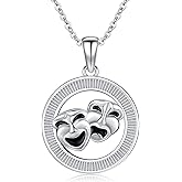 VANJAMI Comedy Tragedy Masks Necklace 925 Sterling Silver Masks for Drama Theater Pendant Jewelry Theatre Gifts for Women