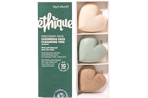 Ethique Luxurious Face Cleansing Trio Discovery Pack - Cleanser & Scrub - Plastic-Free, Vegan, Cruelty-Free, Eco-Friendly, 3 Travel Bars 1.59 oz (Pack of 1)