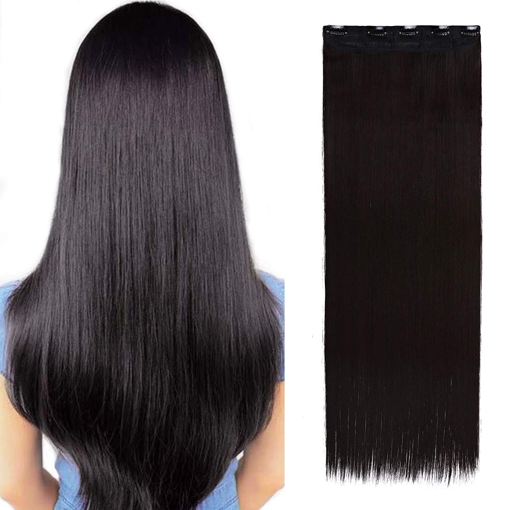 23inches Dark Brown Hair Extensions One Piece Clip in Hair Straight Hairpiece Synthetic Half Head Heat Resistant