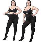 MOOCHI 2 Pairs Women's Plus Size Opaque Tights Control Top High Waist Ultra Soft Elastic