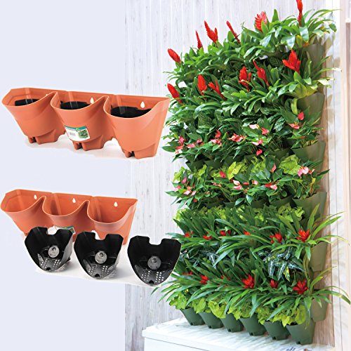 Worth Self Watering Vertical Wall Planter Flowerpot,Hanging Plant Pots W/ 3-pockets and 3pc Filter Layer,Terracotta,Perfect for Indoor & Outdoor DecorxFF08;Buy 3 Sets GetxFF09;