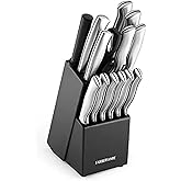 FARBERWARE 15-Piece Kitchen Knife Set with High-Carbon Stainless Steel Blades, Black Handles, Steak Knives, Wood Block, Razor Sharp and Ergonomic