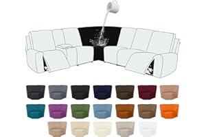 HDCAXKJ 100% Waterproof Reclining Sectional Couch Covers Stretch Washable 1-Piece Recliner Corner Seat Cover for L-Shape Couches Set Non Slip Recliner Sofa Cover Slipcovers Furniture Protector, Black