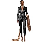 Satin Suits for Women Dressy 2 Piece Womens Suit Business Elegant Peak Lapel Tuxedo for Wedding Guest