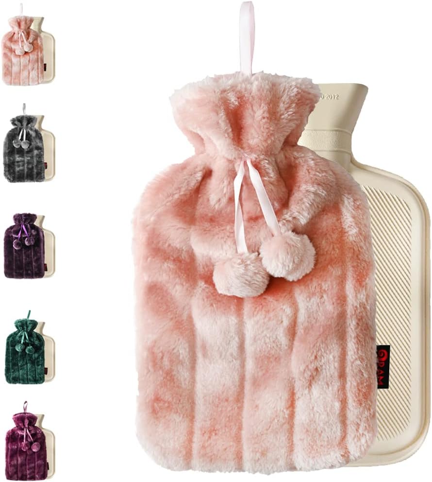 RAM Large Cosy 2L Rubber Hot Water Bottle with Faux Fur Pink Cover