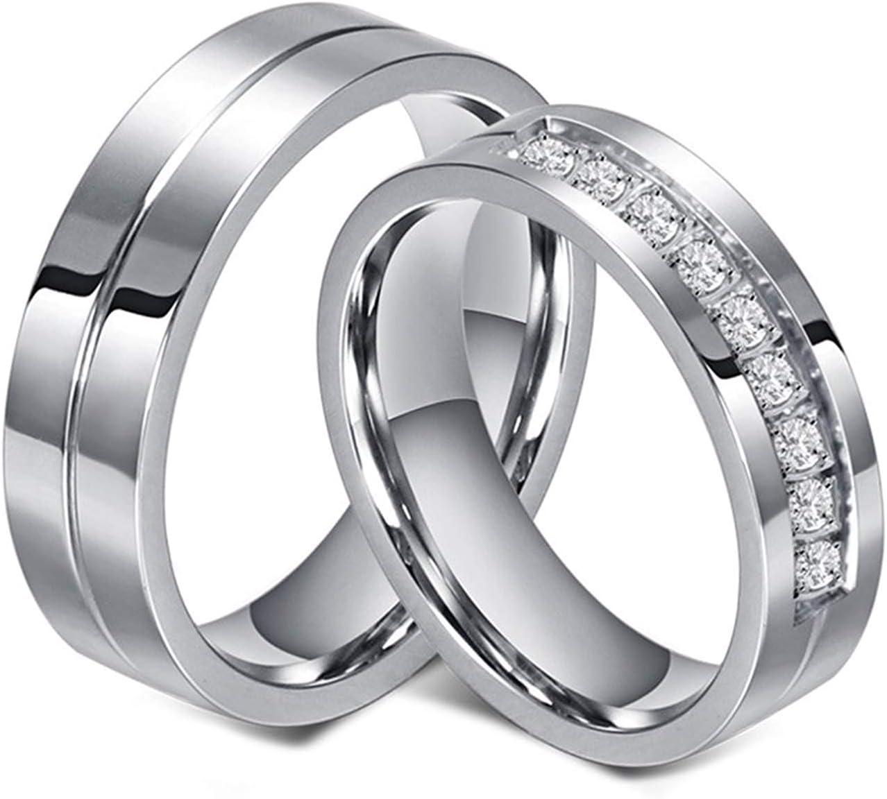 6mm Titanium Steel Carbide Ring with Brilliant CZ Diamonds Mens Wedding Band 5 to 12(SZZ-08)