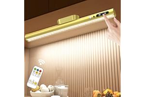 Hapfish Motion Sensor LED Light Bar Indoor, Rechargeable Under Cabinet Lighting Wireless, Magnetic Battery Powered Operated Wall Strip Lights with Remote Control for Picture Mirror Closet Room –Gold