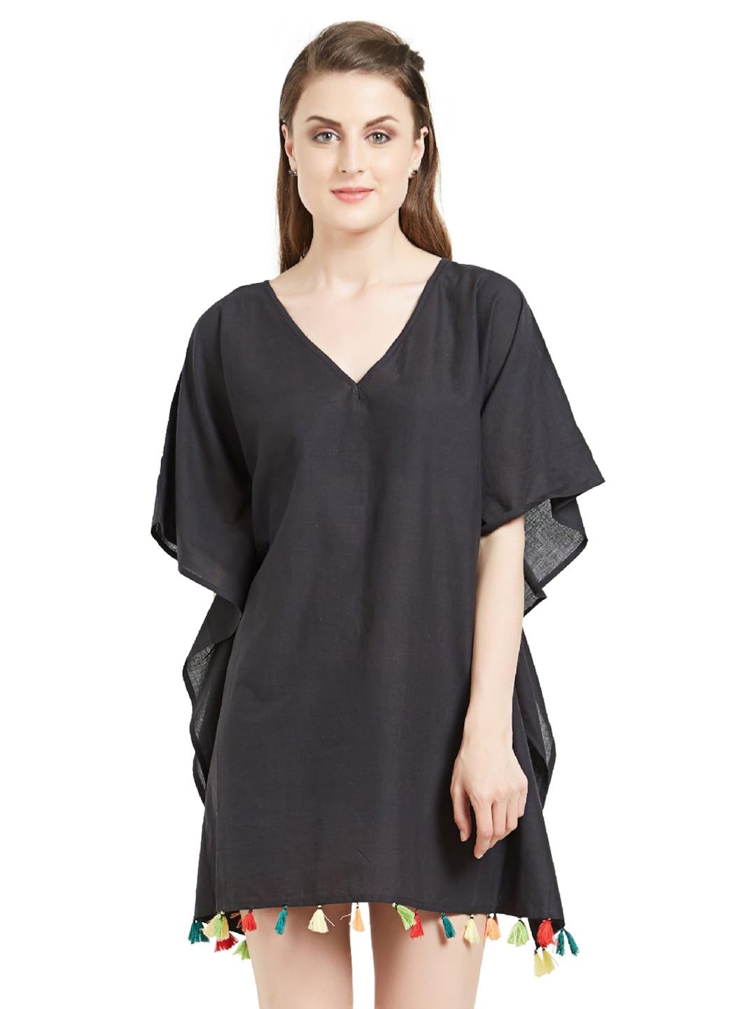 the beach company black cotton tassel kaftan