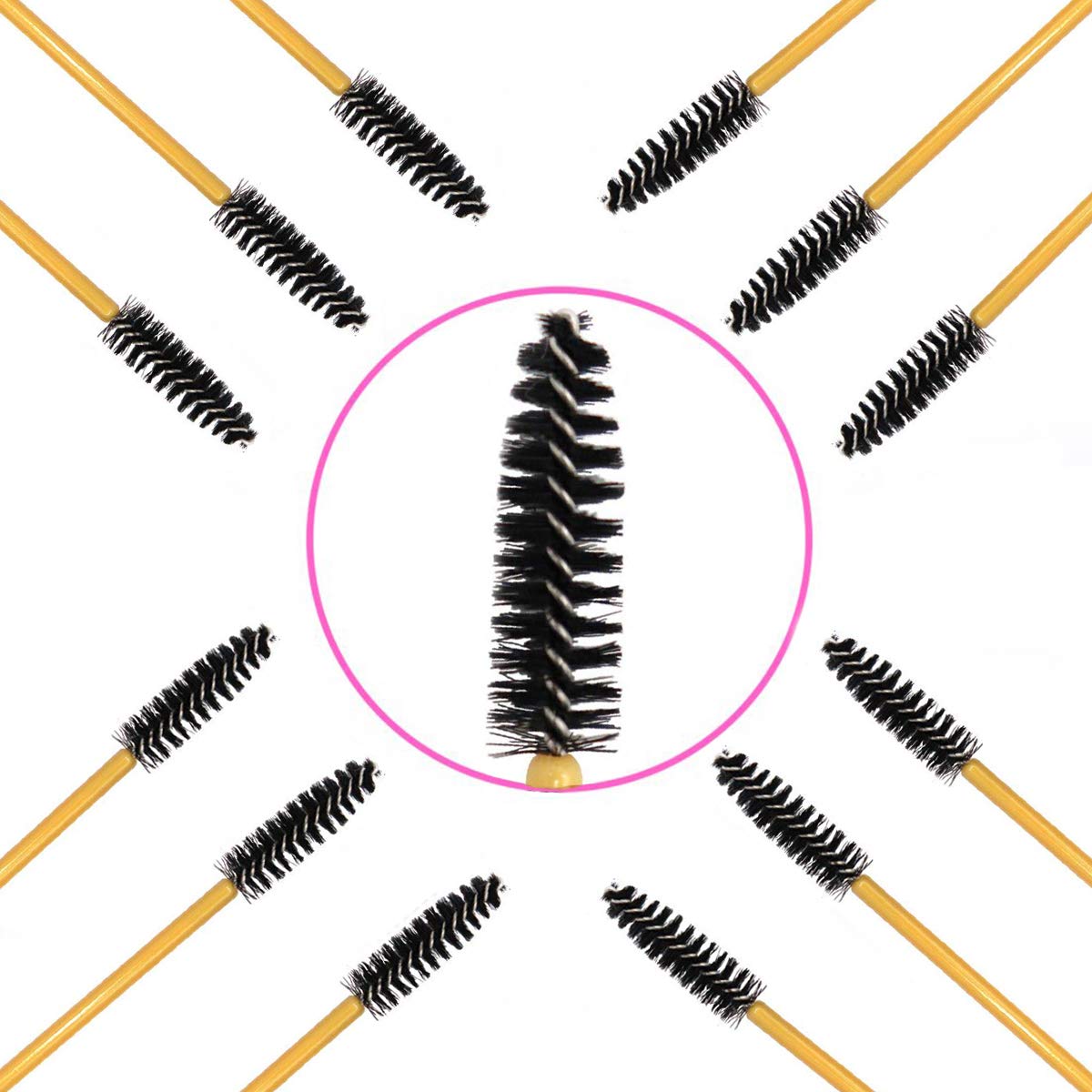 AKStore 100 PCS Disposable Eyelash Brushes Mascara Wands Eye Lash Eyebrow Applicator Cosmetic Makeup Brush Tool Kits (Gold-Black): Beauty