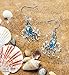 Puzzled Blue & Silver Octopus Dangle Post Fish Hook Drop Earrings, 3 Inch Fashionable Sparkling Elegant Jewelry with Genuine New Zealand Paua Shell Marine Life Themed Fashion Ear Accessory (2 Pcs)