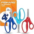 Fiskars 5" Blunt-Tip Scissors for Kids Ages 4-7 (3-Pack) - Scissors for School or Crafting - Back to School Supplies - Red, Blue, Turquoise