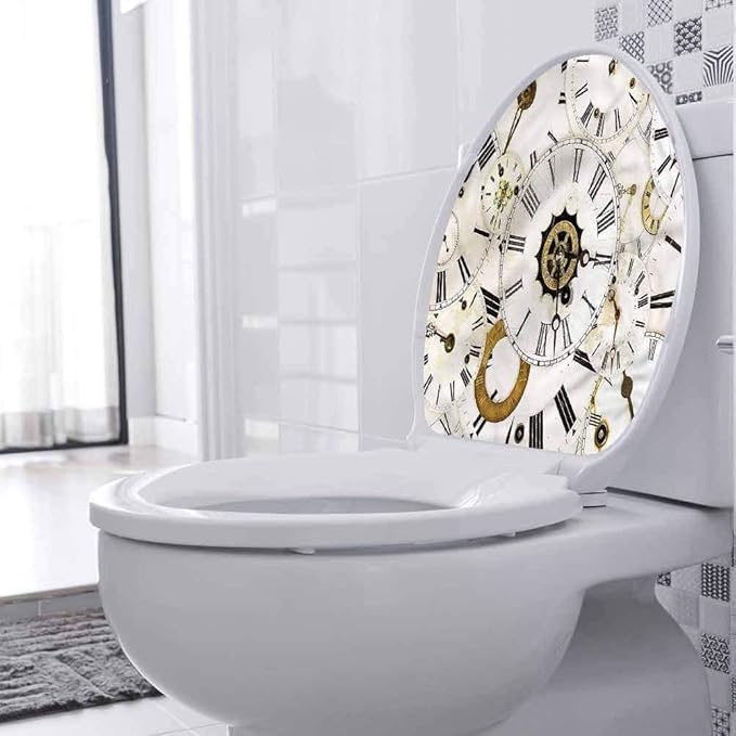 Toilet Seat Sticker/Lid Decal Antique, Classical Vintage Clocks DIY