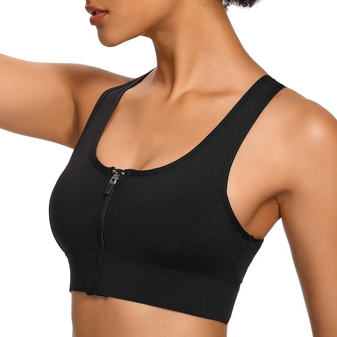 WOWENY Women's Sports Bra Front Closure Sports Bra Strong Hold Zip