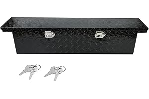 TYFYB 63X12 X14 Inch Black Aluminum Heavy Duty Pick-Up Truck Bed 5 Bar Tread Tool Box Trailer Storage Tool Box With Lock & Keys (63"X12"X14")