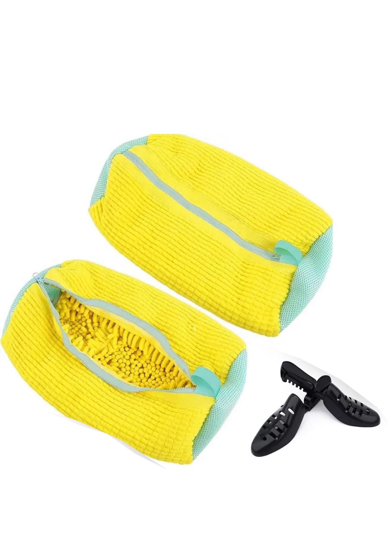 Shubag Sneaker Shoe Washing Machine Bags with Anti-Deformation Plastic Support - 2pcs Folding Wash Bags & 2 Shoe Inserts for Machine washing, Durable Protective Design for Sneakers - (Yellow)