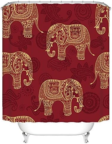 Gwein Traditional Indian Elephant Red Mildew Resistant Fabric Shower Curtain Waterproof/Water-Repellent & Antibacterial Shower Room Decor Shower Curtains 72" x 72"