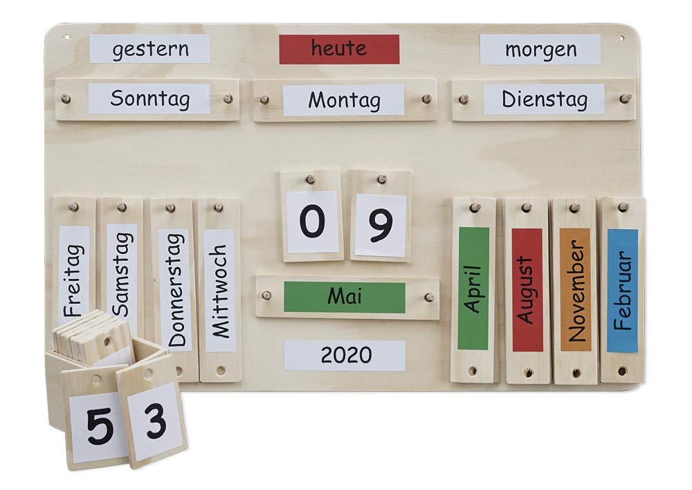 TimeTEX Jahreskalender aus Holz f&uuml;r Grundschule und Kita - 38 x 60 cm