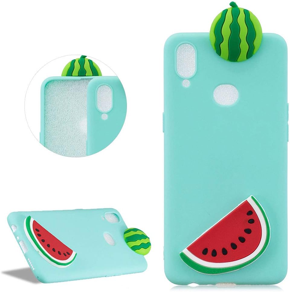 Cartoon 3D Watermelon Silicone Case for Samsung Galaxy A10S,Candy Color Cute Fruit Design Ultra Slim Matte Soft Rubber Back Cover Shockproof Flexible Gel TPU Protective Case,Mint Green