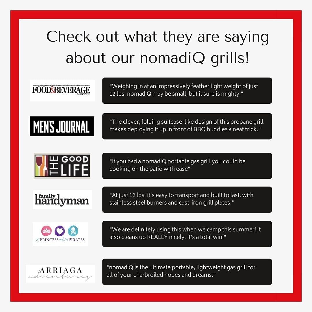 NOMADIQ Portable Propane Gas Grill | Small, Mini, Lightweight Tabletop BBQ | Perfect for Camping, Tailgating, Outdoor Cooking, RV, Boats, Travel: Home Improvement