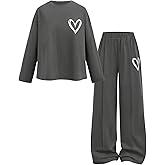 SOLY HUX Girl's 2 Piece Outfits Heart Graphic Long Sleeve T Shirt and Wide Leg Pants Set Fall Clothes