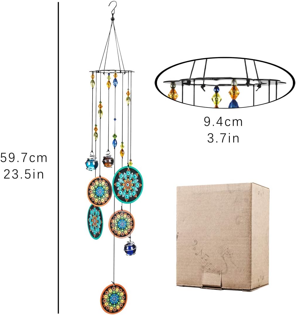 YU FENG Mandala Wind Chimes Outdoor with Melody Deep Tone,Chakra Crystal Beads Decorated Hanging Metal Memorial Wind Bell Fengshui Ornament - Image 3