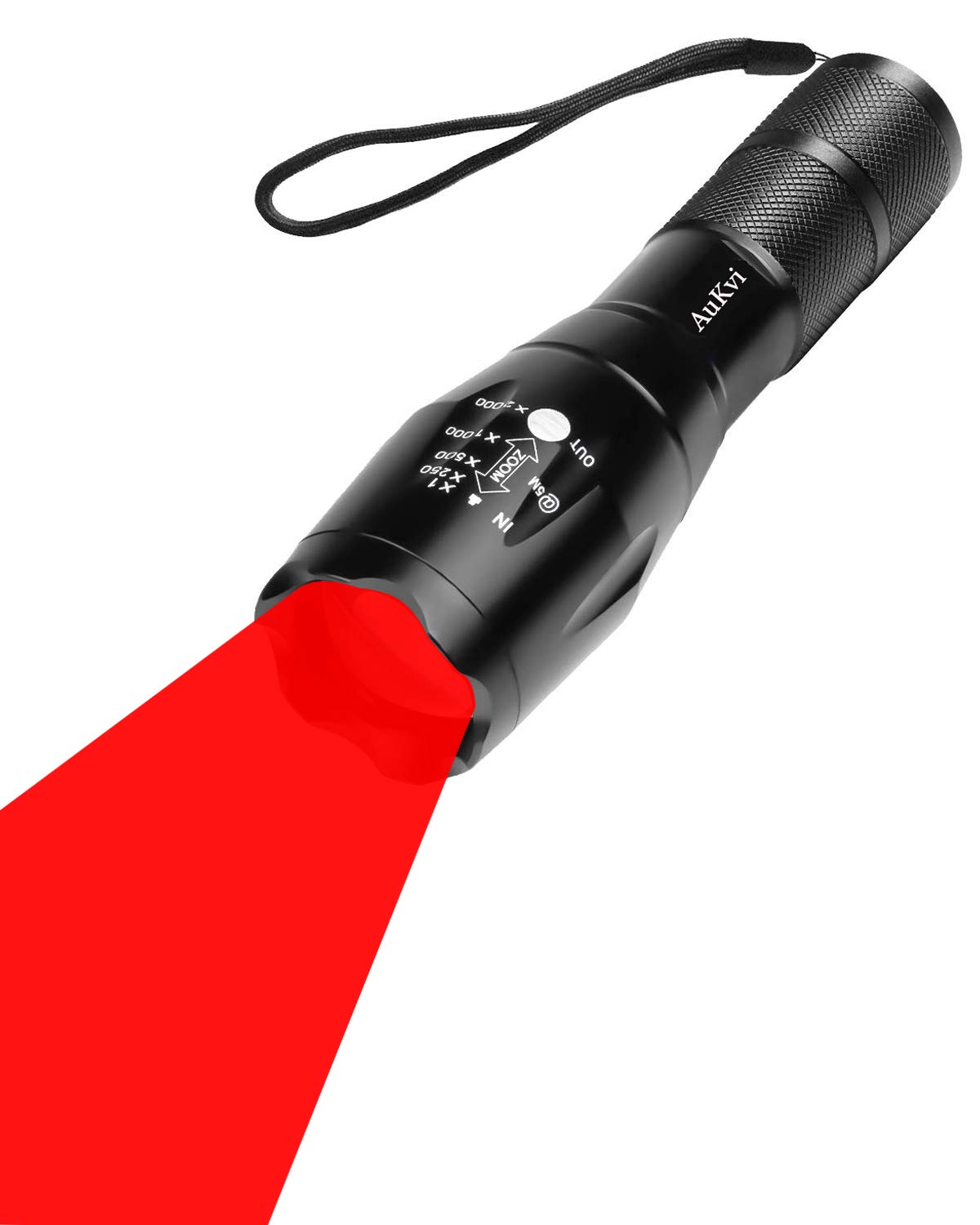 AuKvi Red Light LED Flashlight Zoombale Red Hunting Light Torch,Single
