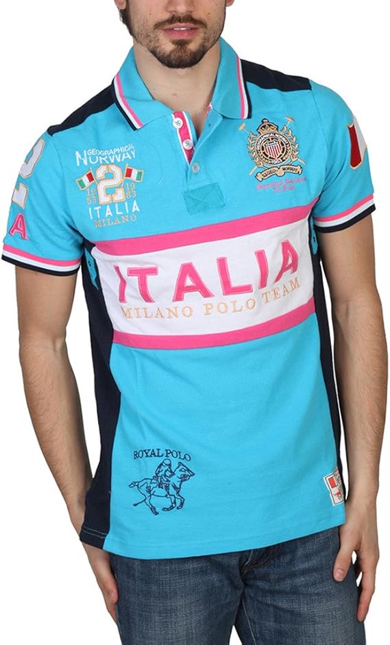 Amazon ジオグラフィカル ノルウェー Geographical Norway メンズ Italia カジュアル 半袖ポロシャツ ロゴ ブランド おしゃれ スポーティー 夏 S アクア ピンク ポロシャツ 通販