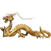 FUNSXBUG Chinese Feng Shui Dragon Brass Statue Sculpture Home Office Decoration Tabletop Decor Ornaments for Wealth and Success Good Lucky Gifts
