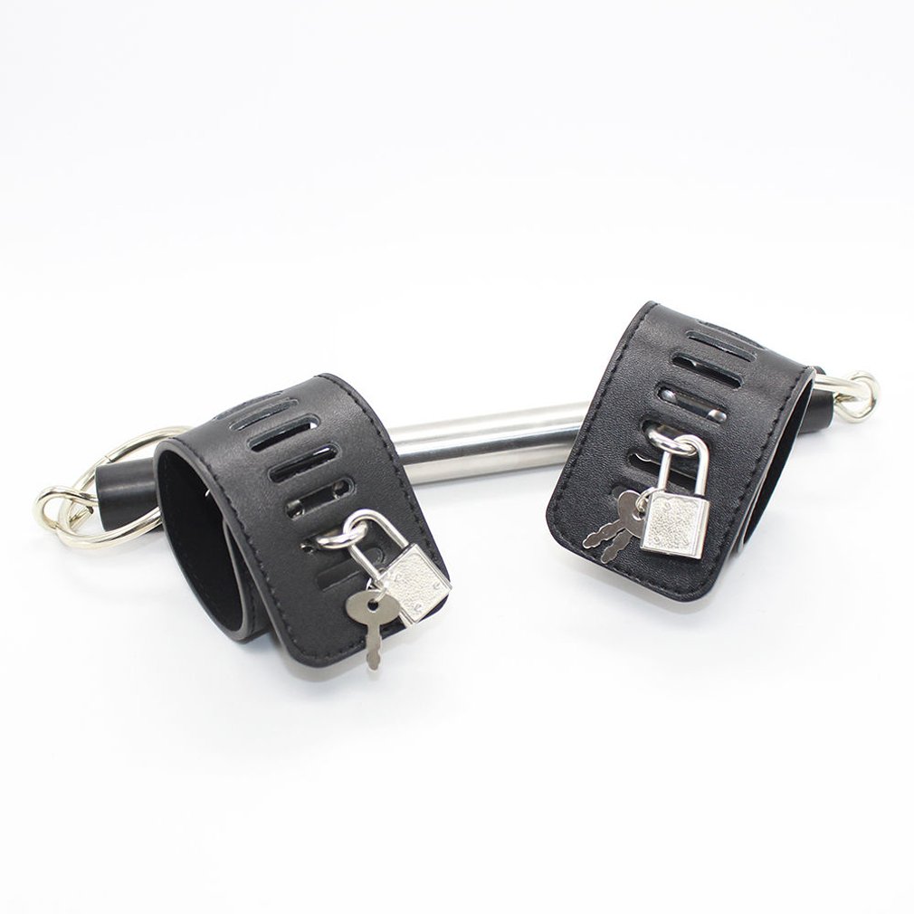 Careshine Bondage Jouets Kits du SM PU cuir en acier inoxydable Bondage Jambe Spreader Bar Ankle Cuffs Serrures 2 cadenas