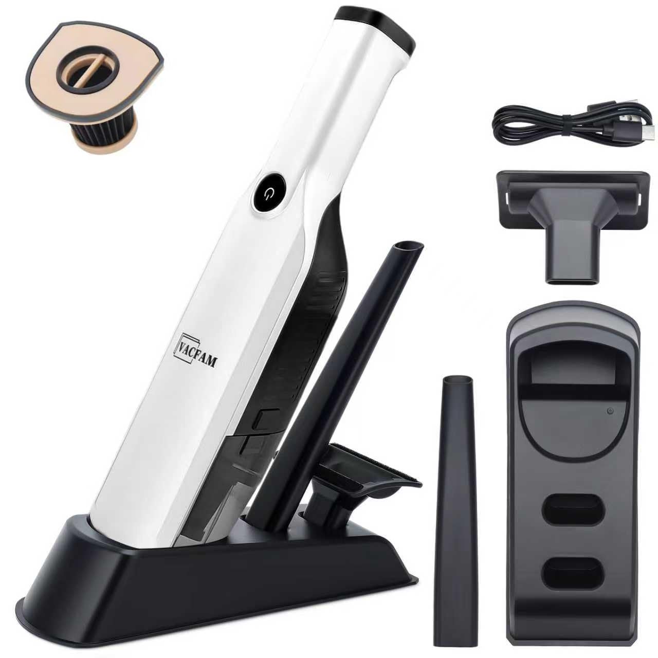Photo 1 of VACFAM Handheld Vacuum Cordless,Dust Busters Cordless with Storage Dock,15KPA High Power Portable Vacuum Vordless,USB Quick Charge,Mini Vacuum with Multi-Nozzles & Washable Filter?White