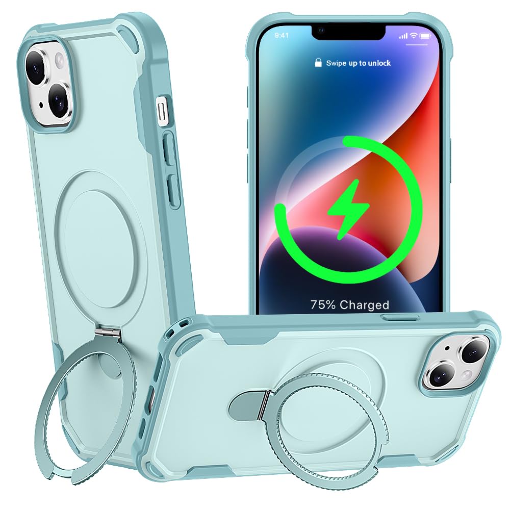 CHAOFEnG Designed for iPhone 14 Case with Magnetic Stand [Military Drop Protection][Compatible with Magnet] Shockproof 14 Phone Case with Ring Holder, Green