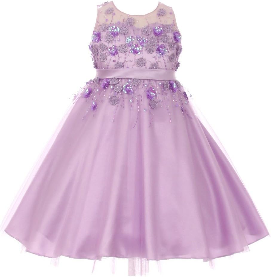 iGirldress Girls Elegant 3D Flowers Sequence Tulle Easter Flowers Girls Dresses (Size4-16)