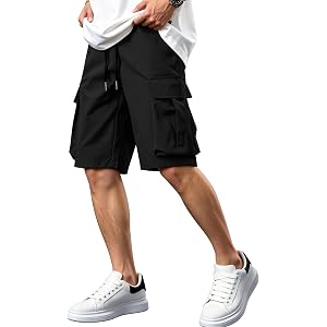 Comdecevis Men's Relaxed Fit Elastic Waist Drawstring Cargo Shorts | Lightweight fabric, soft feel, multiple pockets, casual