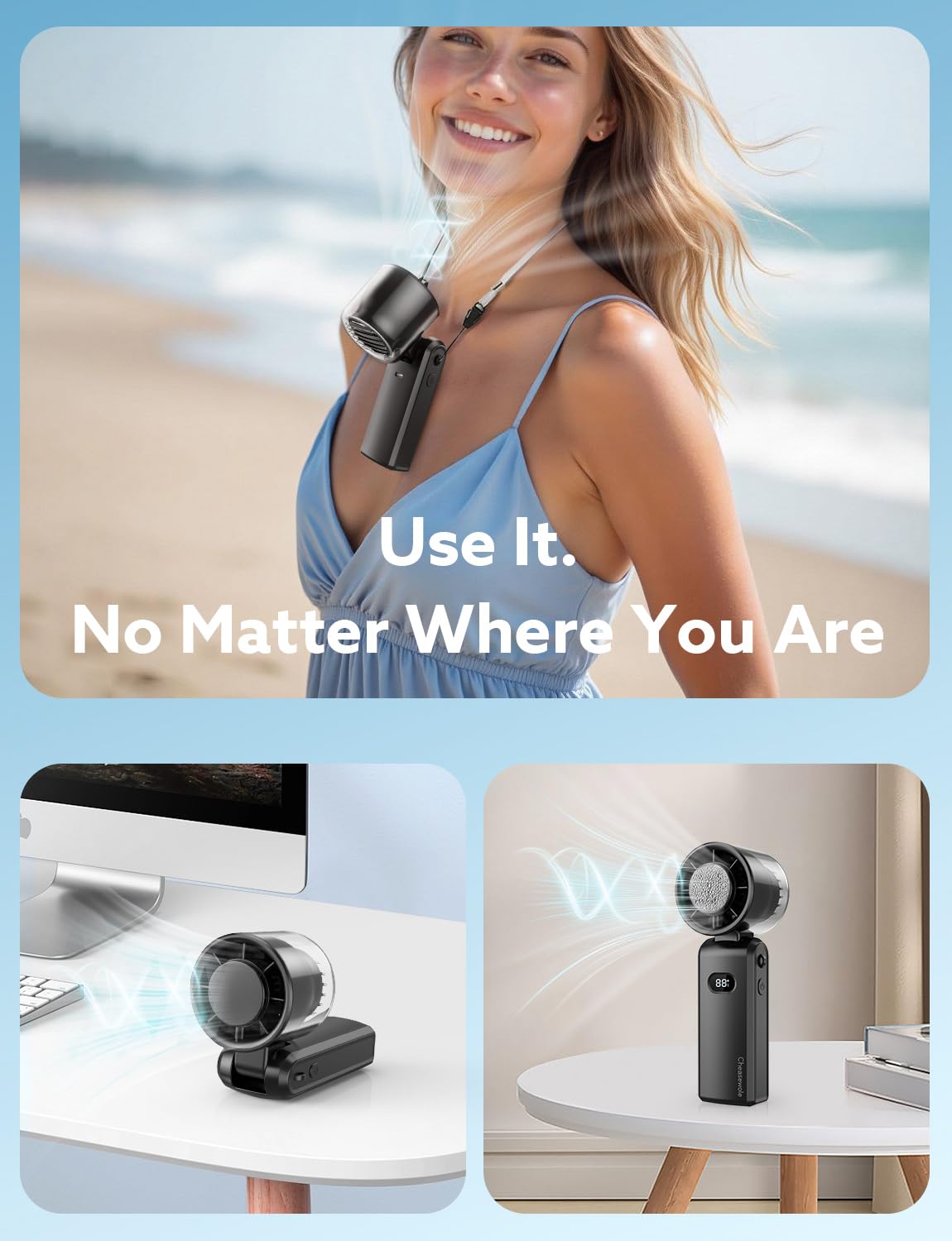 [2025 Upgraded] Handheld Portable Fan, Ice Cooling Fan, High Speed, Rechargeable, 5000mAh, 16H Max, LED Display, 100-Speed, 90° Foldable, 3-IN-1 Portable Hand/Desk/Neck Fan for Travel, Gift(Black)
