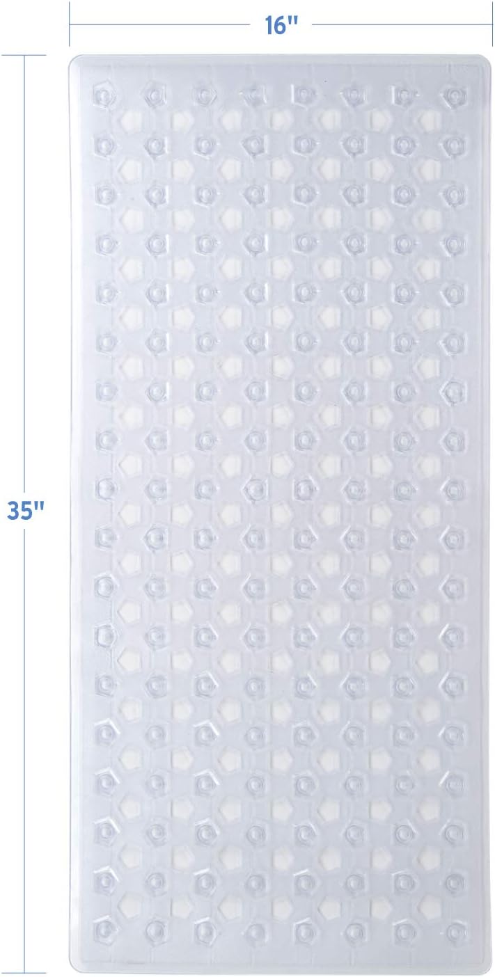 AmazerBath Bath Tub Mat, Non-Slip Shower Mats with Larger Pentagonal Drain Holes, Quick Drying, Machine Washable, 35 x 16 Inches (Clear): Home & Kitchen
