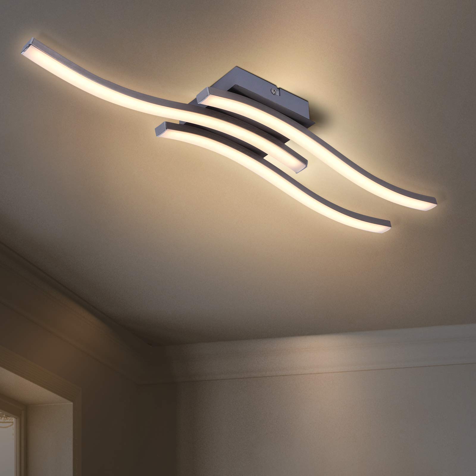 HUOKU Curved LED Ceiling Light 3 LED Boards 3000K Warm White Ceiling Light Fitting 18W 1610Lm Modern Design Flush Ceiling Light for Bedroom, Living Room Hallway & Kitchen