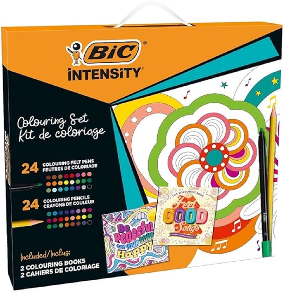 Bic Intensity Colouring Set, 24 Colouring Felt Tip Pens, 24 Coloured Pencils, 2 Colouring Books, School Supplies, 50 Pack