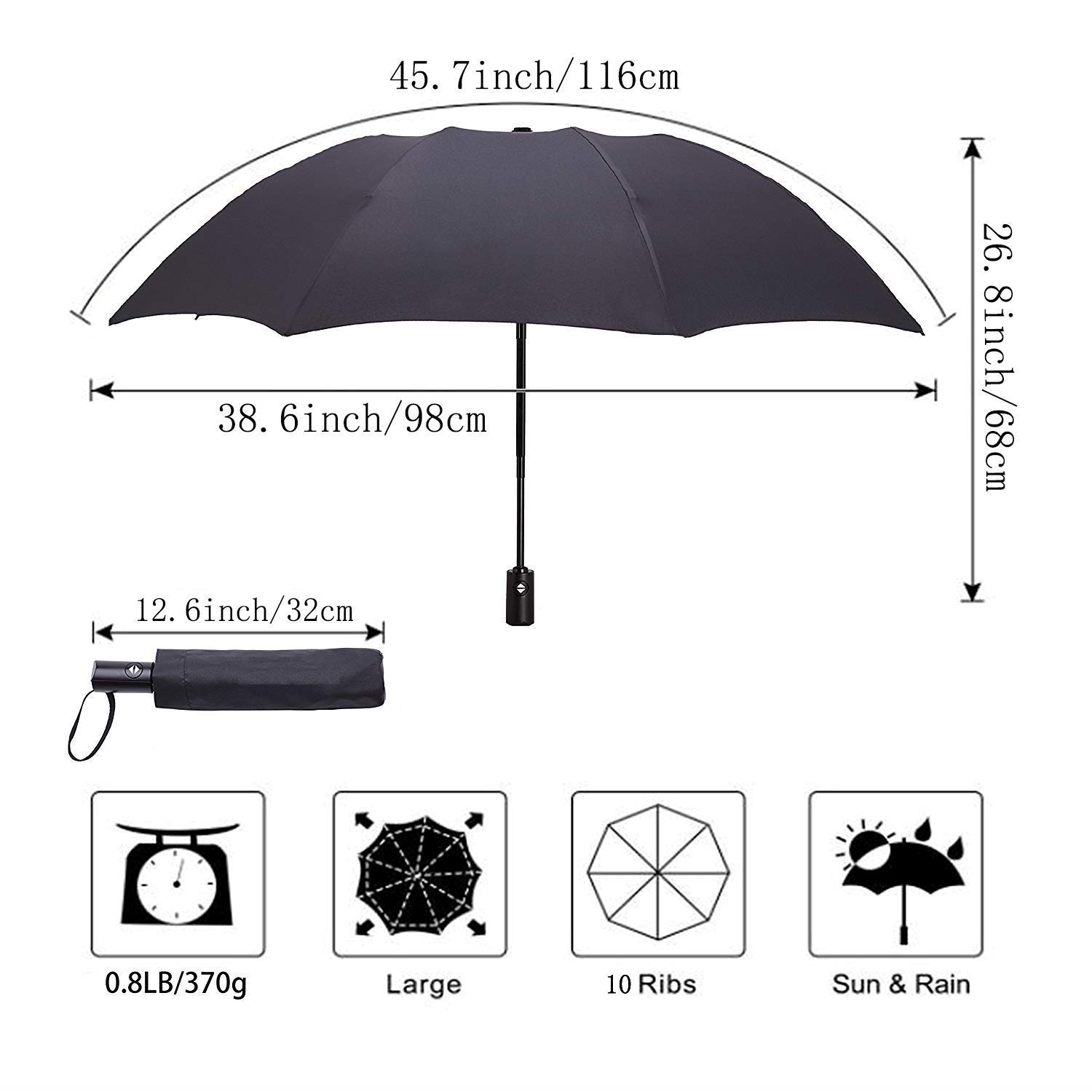 Auto Open/Close Multiple Colors Windproof Black Umbrella Compact Travel