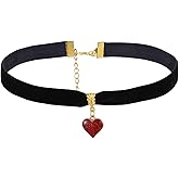 Bremorou Black Choker Love Heart Choker Necklace, Adjustable Velvet Choker, Soft Collar Chain Red Heart Necklace, Gothic Black Necklace For Women Halloween Cosplay Party Jewelry