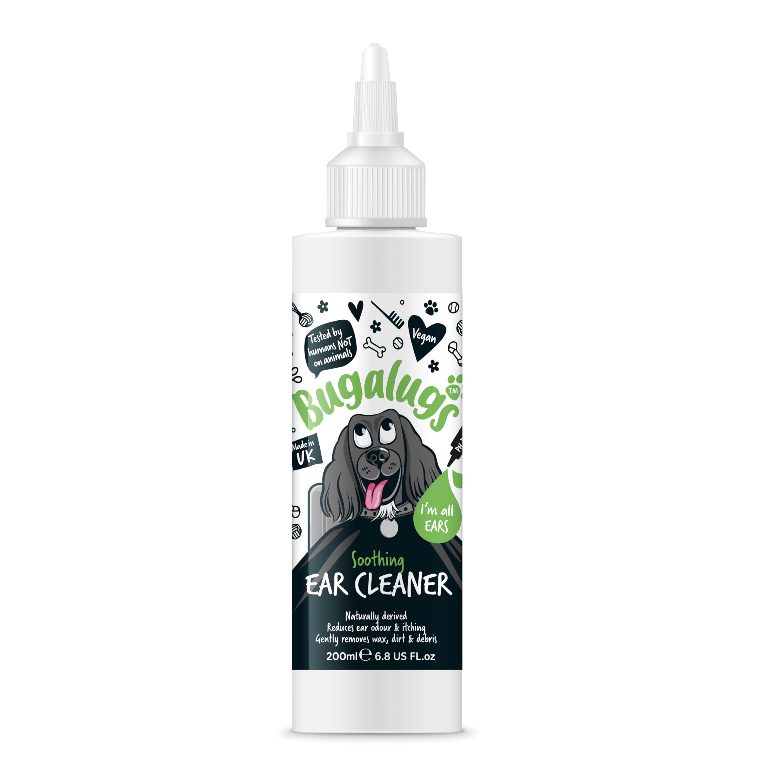 BUGALUGS Ear Cleaner, Dog & Cat Ear Cleaner Solution Softens & Removes Wax, Remedy For Ear Hygiene, Non-Toxic Dog & Cat Ear Drops, Stop Head Shaking with Easy Applicator