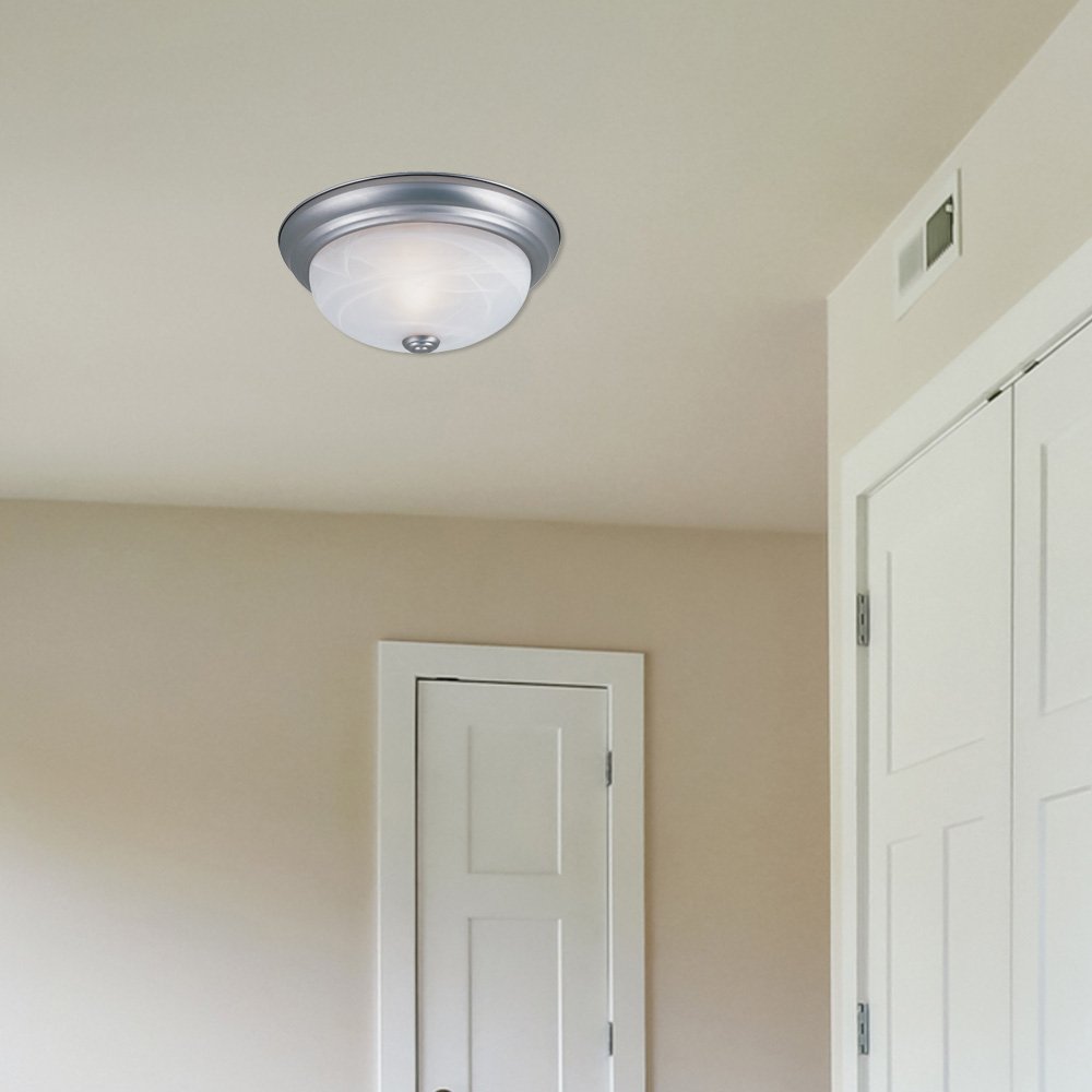 Designers Fountain 13 in 3-Light Flush Mount Ceiling Light, Pewter with Alabaster Glass Shade, 1257M-PW-AL