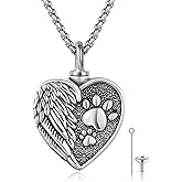 MEDWISE Wing/Wolf/Compass Urn Necklace for Ashes 925 Sterling Silver Necklace Guardian Angel Ashes Keepsake Memorial Urn Pendant Pet Cremation Jewelry for Ashes Memorial Jewelry for Dog Cat Pet Men