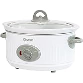 3.5 Quart Slow Cooker with 3 Heat Settings, Non-Stick and Dishwasher Safe, Removable Ceramic Pot Tempered Glass Lid, Cool Touch Handles for Entrees, Soups, Stews, Ivory White