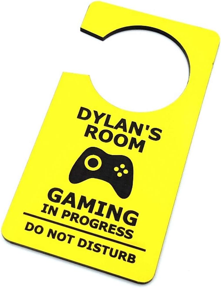 Personalised Gaming in Progress Do Not Disturb Room Door Hanger Sign Yellow Acrylic