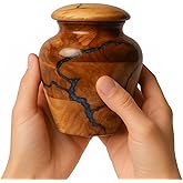 Wooden urn for Small Keepsake 20 Cu in Capacity Blue Urn for Man and Women Burial and Funeral Urn Handcrafted Design Wooden Cremation Urns for Human Ashes Adult Male Decorative urn